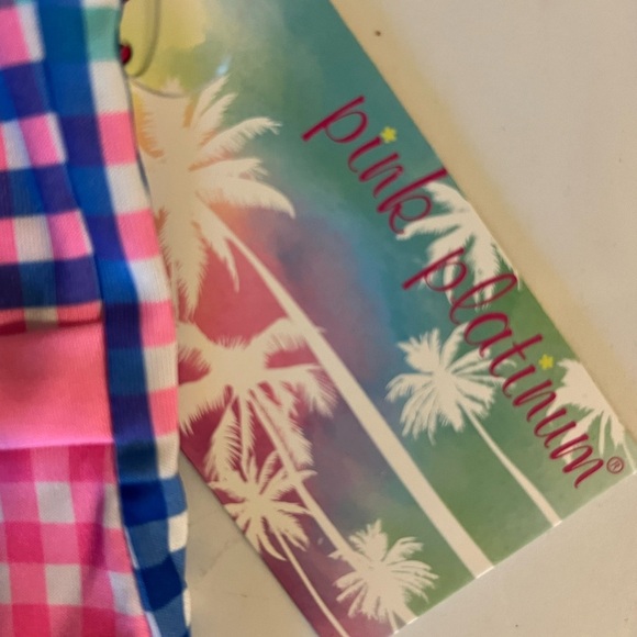 Pink Platinum One Piece Pink and Blue Gingham Swimsuit with Heart Detail ::NWT:: - Picture 4 of 7